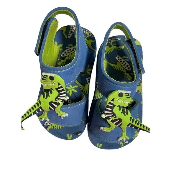 Blue & Green Toddler Boy Summer Shoes, Mesh Water Shoes, Foam Dinosaur Sandals 5 - Picture 5 of 14